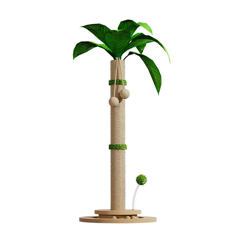 Vertical cat climbing frame with natural hemp rope scratching surface on a canna-coloured column.
