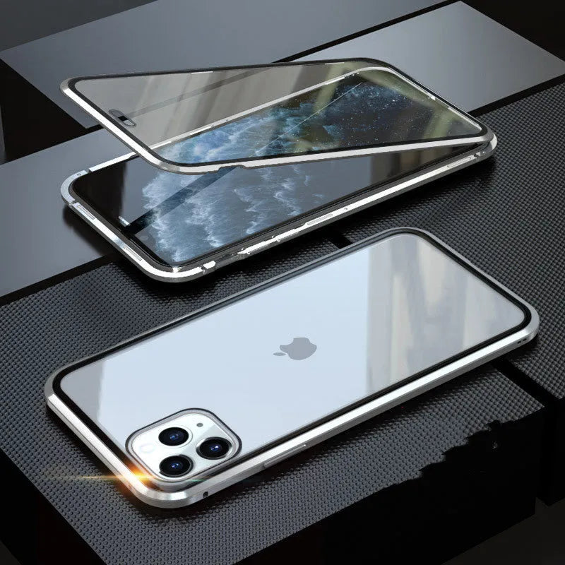 Tempered glass clamshell anti-spy phone case in multiple colours for iPhone models