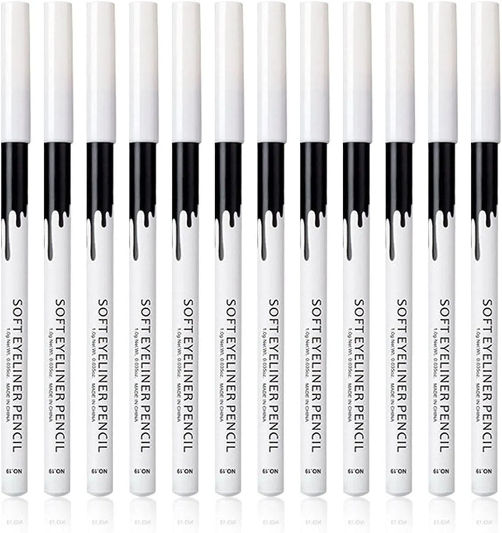 12 white and black retractable eyeliner pencils with sharpener in waterproof makeup set