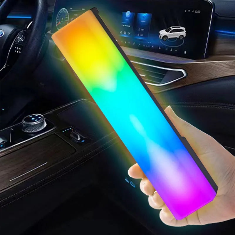 Black 3D RGB table top ambience lamp with voice-activated rhythm lighting for PC gaming decor