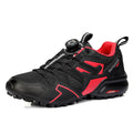 Men's beige off-road hiking shoes with elastic band closure and rubber sole.