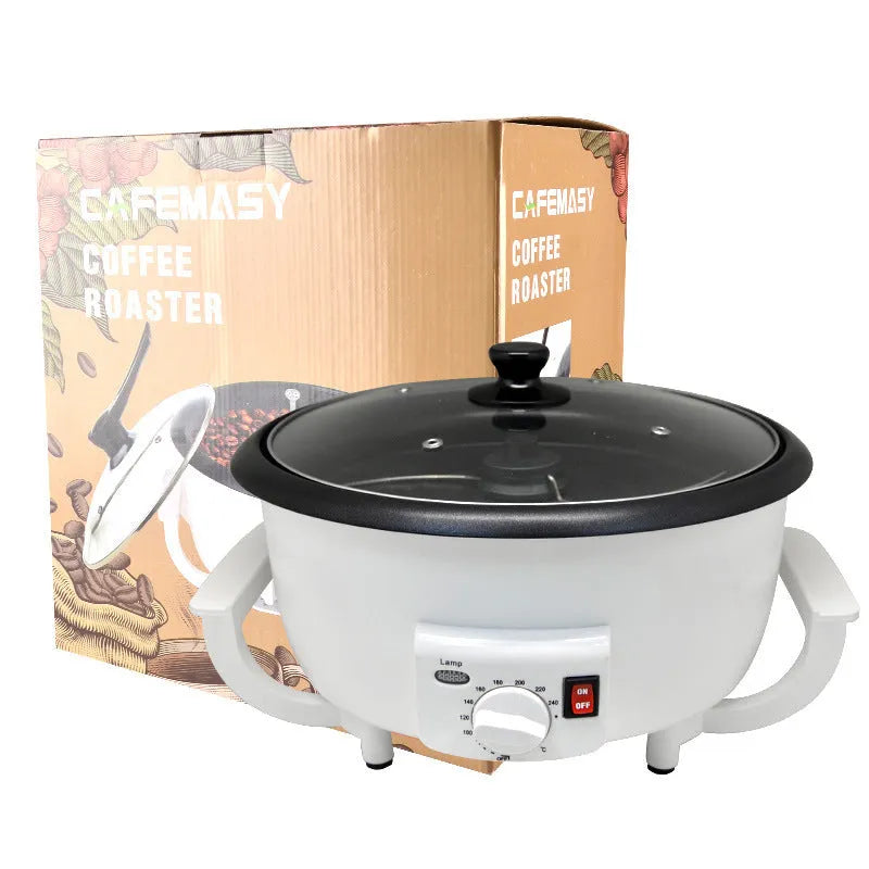White oblate coffee roasting machine for home use with 750g capacity