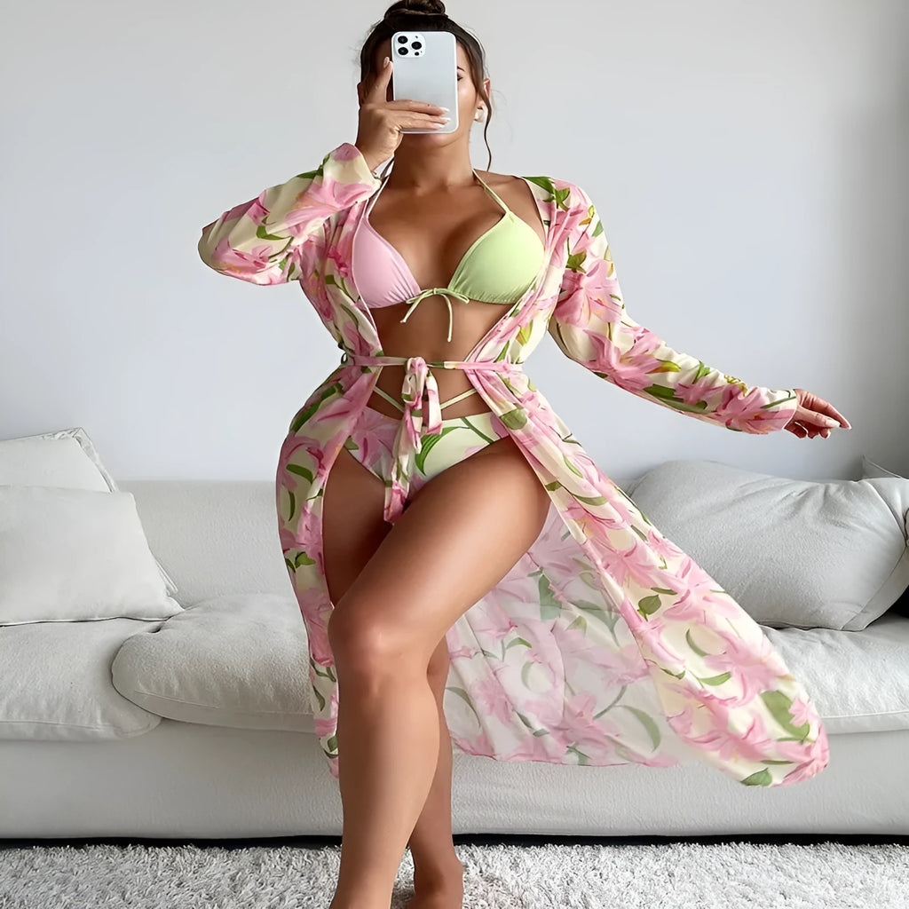 Women's quick-drying printed bikini swimsuit in European and American sizes
