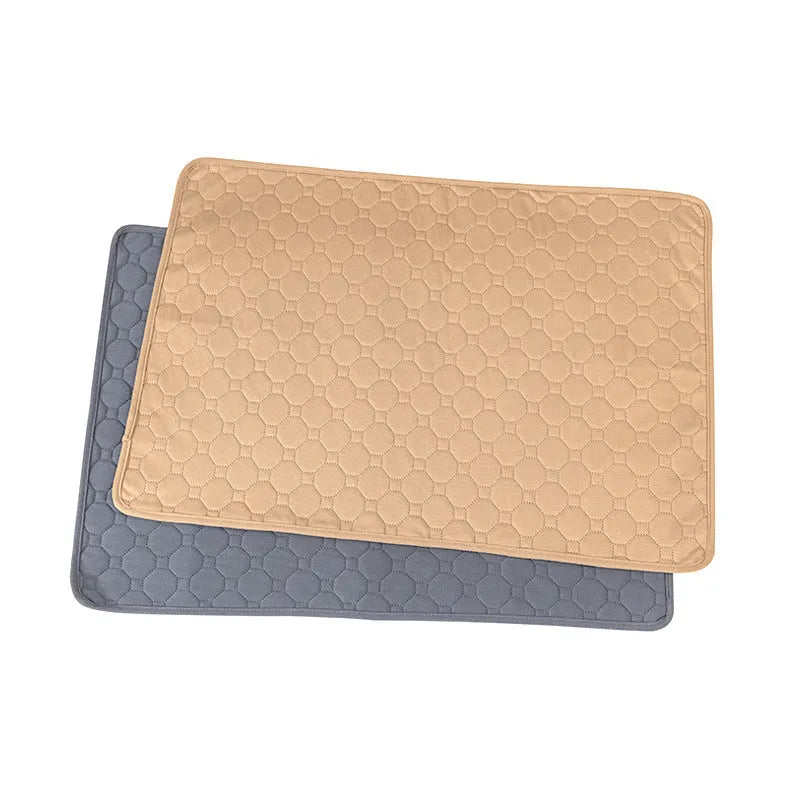 Grey and tan washable dog pee pads measuring 18x24 inches with waterproof backing