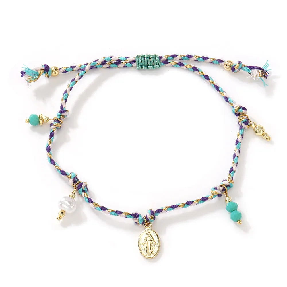 Hand-woven colourful braided rope bracelet with ethnic carrying strap design for women