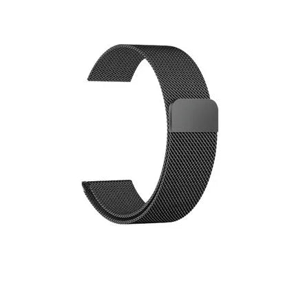 Stainless steel watch strap in silver, shown fitting a watch with a 42mm case.