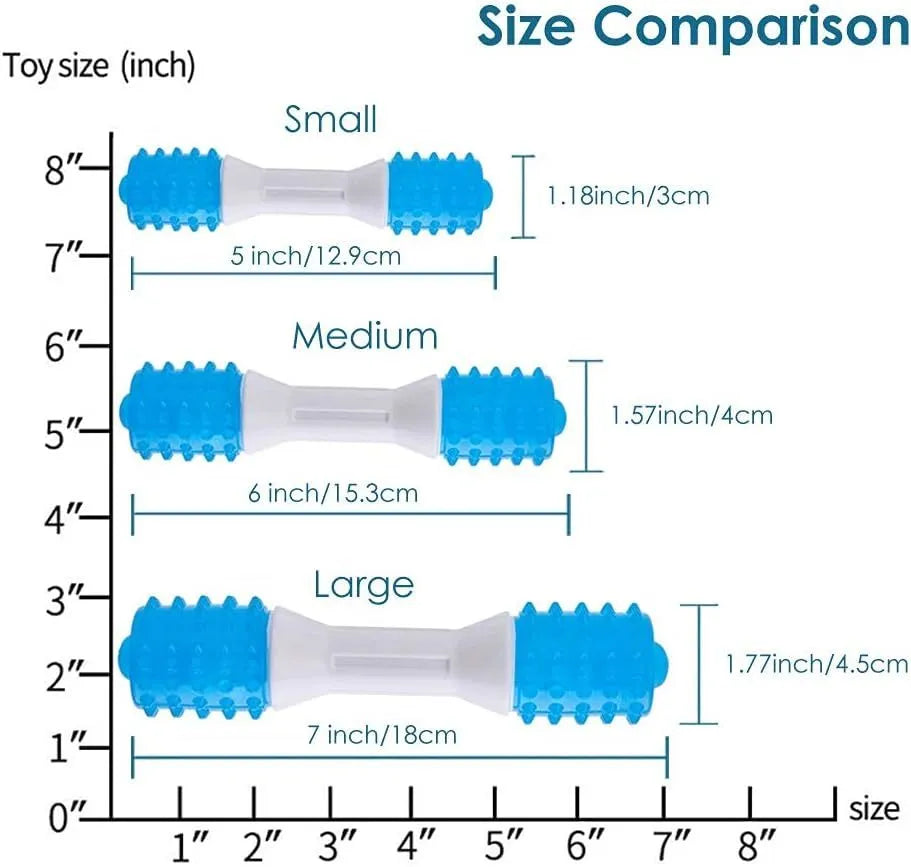Dual-colour puppy teething chew toy made from TPR rubber and PU materials in three sizes
