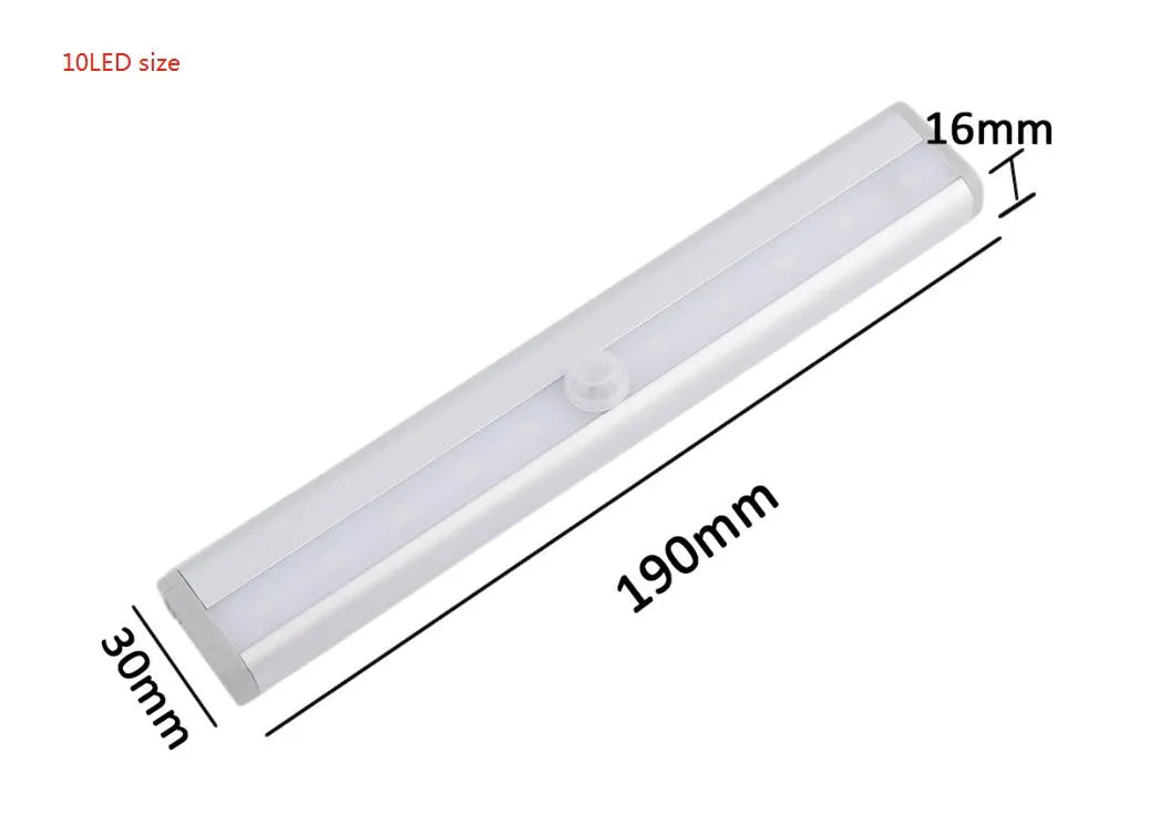 Aluminium magnetic LED strip light for cupboard with motion sensor and USB charging port.