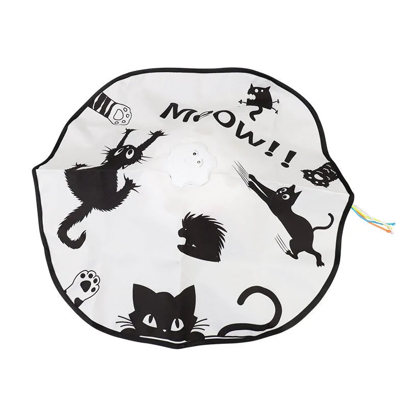 Colourful plastic cat toy with ball tower design measuring 19.8 x 11.5 x 19.5cm