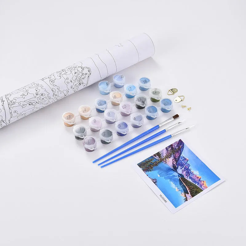 DIY digital oil painting kit with sea view villa design on 40x50cm linen canvas
