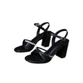 YB-32 chunky heel sandals for women, black 5cm heel, rubber sole, round toe