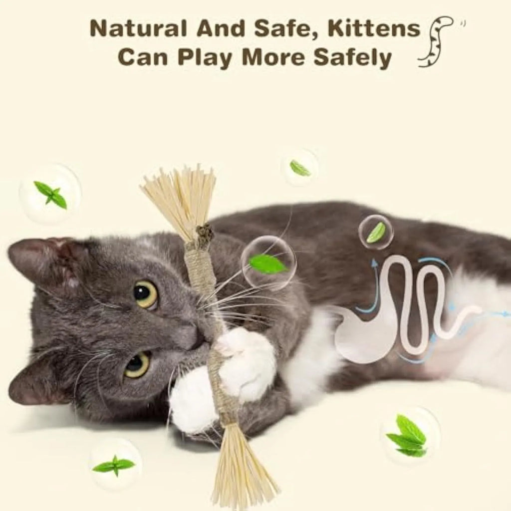 Natural silvervine cat chew sticks with sisal rope and raffia in thick and fine diameters