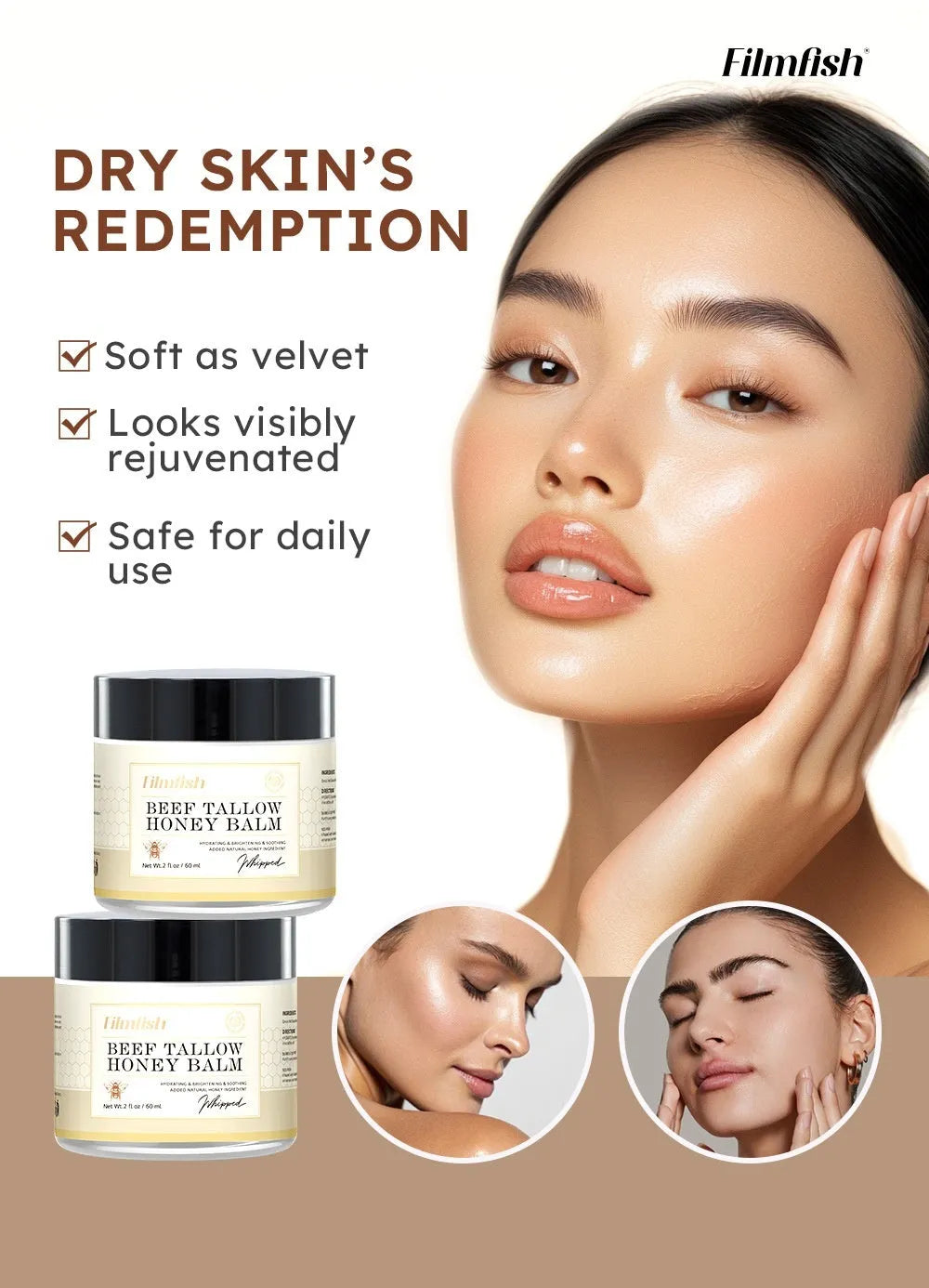 60ml honey moisturising body cream in white container with Rejuvenation Refreshing Nourishing Skin Care branding