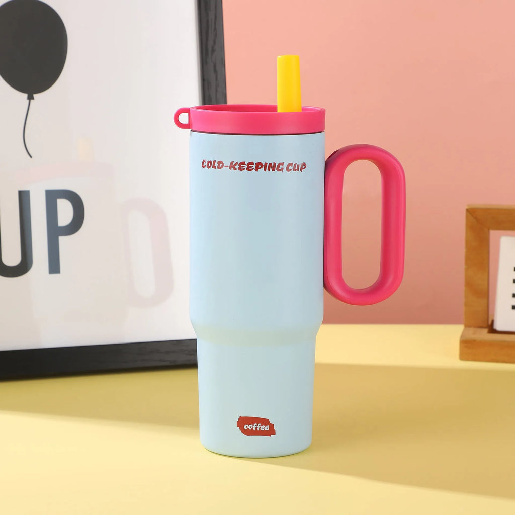 720ml stainless steel portable straw cup with handle in multiple colour options