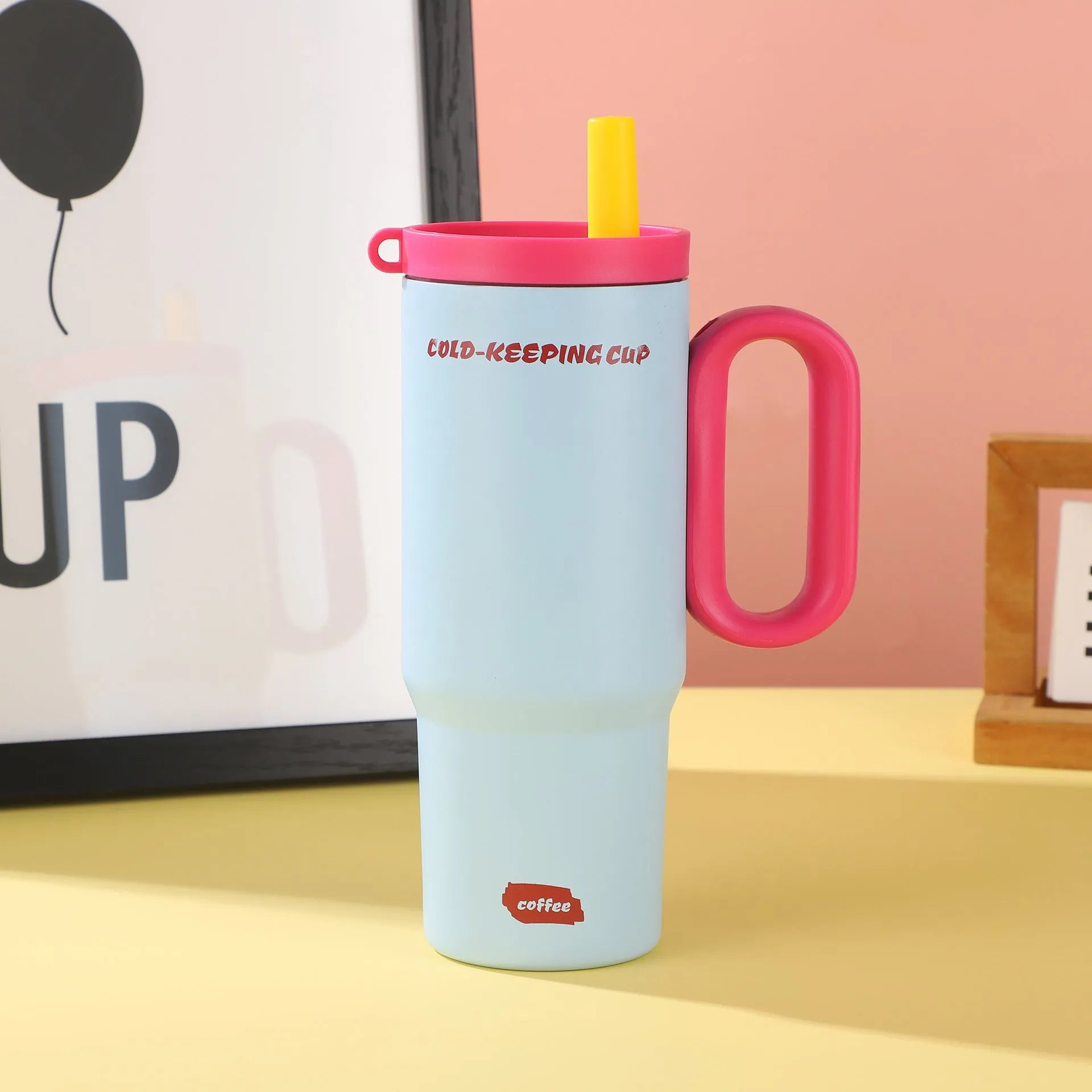 720ml stainless steel portable straw cup with handle in multiple colour options