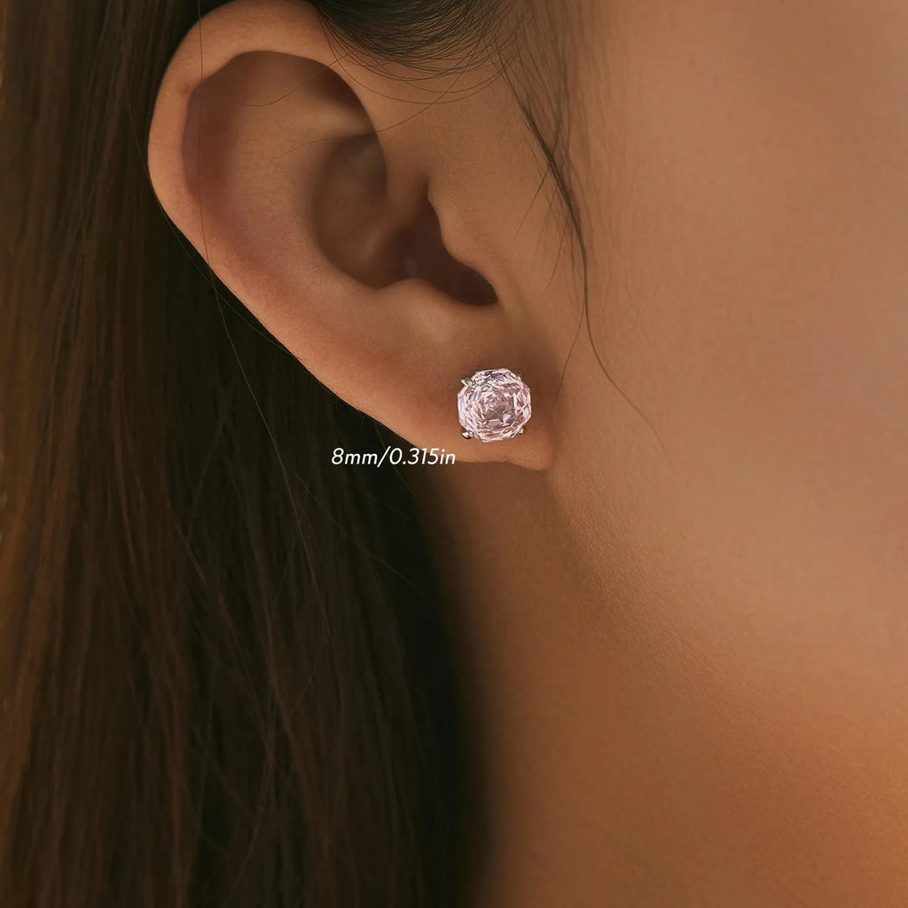S925 sterling silver rose stud earrings for women in 6mm and 8mm sizes