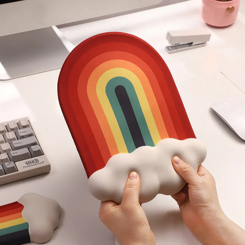 Silicone gel wrist rest mouse pad and keyboard support set with cloud pattern designs in four colour options