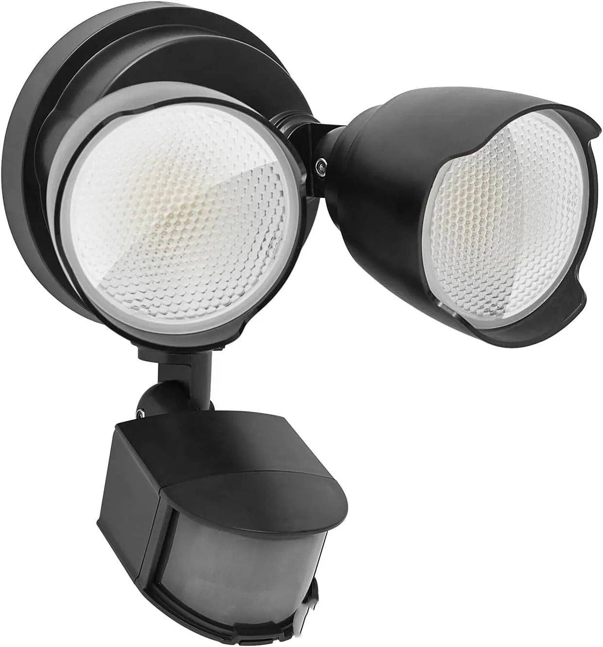 White LED security floodlight with infrared motion sensor for courtyard and garage installation