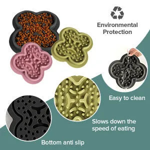 Silicone pet licking pad slow feeder mat in green colour with textured surface, showing scale.
