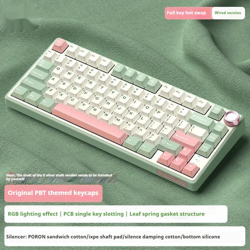 Wireless mechanical keyboard with RGB lighting and hot-swappable switches in various colour options