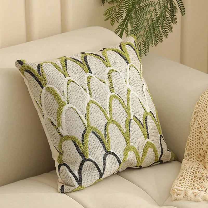 45cm square jacquard cushion cover with retro plant and flower pattern in various colours.