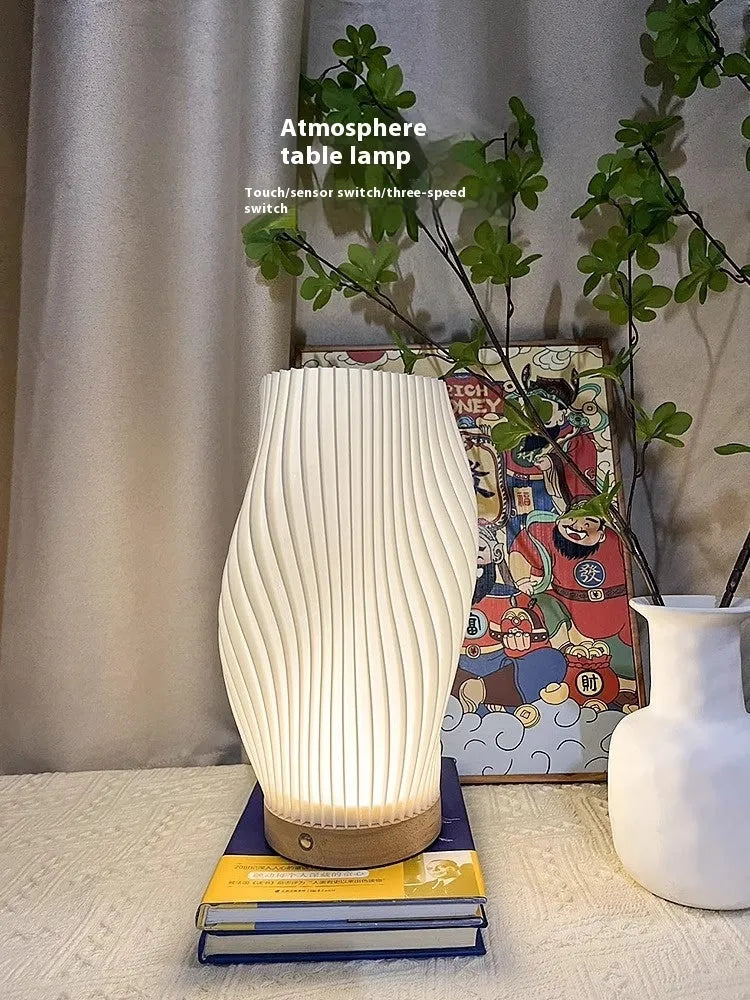 Japanese style bamboo desk lamp curve small USB dimming model in natural bamboo finish