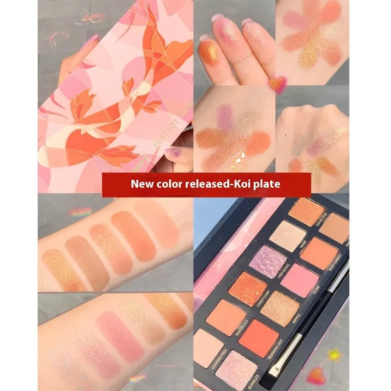 Explorer twelve-colour animal themed pressed powder eye shadow palette open to show shades