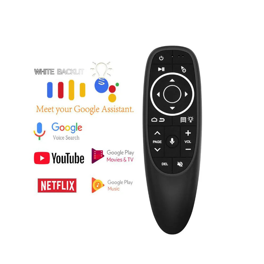 G10 and G10S Pro intelligent wireless voice remote controls on a table, showing silicone buttons and plastic shell.