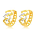 Geometric hollow-out gold electroplated ear clip earrings showing colour separation detail