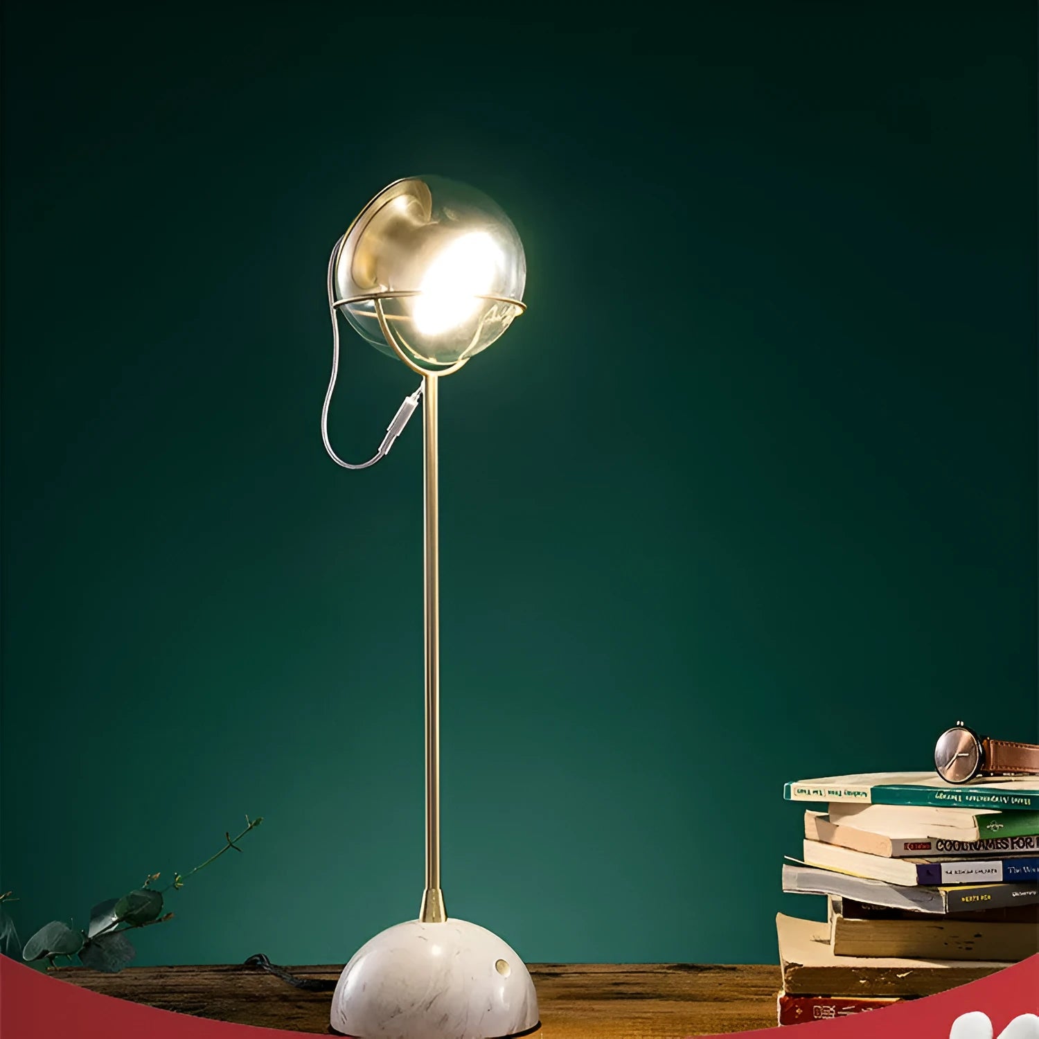 Glass shade desk lamp with dimmable LED light and touch switch control