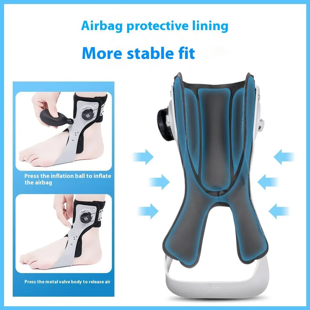 Adjustable airbag button ankle support brace in grey and black colours with left and right sizing options