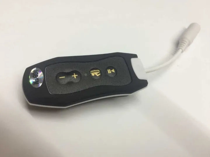 Compact black Bluetooth MP3 sports headset with IPX68 waterproof rating for swimming.