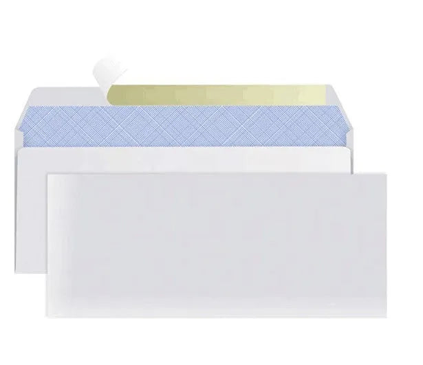 Blue tamper-evident confidential envelope with self-adhesive strip, dimensions 105mm by 240mm.