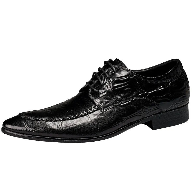 Men's black leather casual shoes with a silver horse bit buckle and a low rubber sole.
