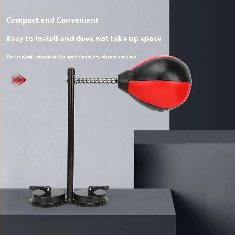 Pear-shaped boxing reaction ball with suction cup mount and pump for home training