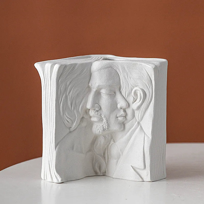 Ceramic book stand in modern simplicity style with glazed surface, design options include lover, dancer, beauty and beast, brush face