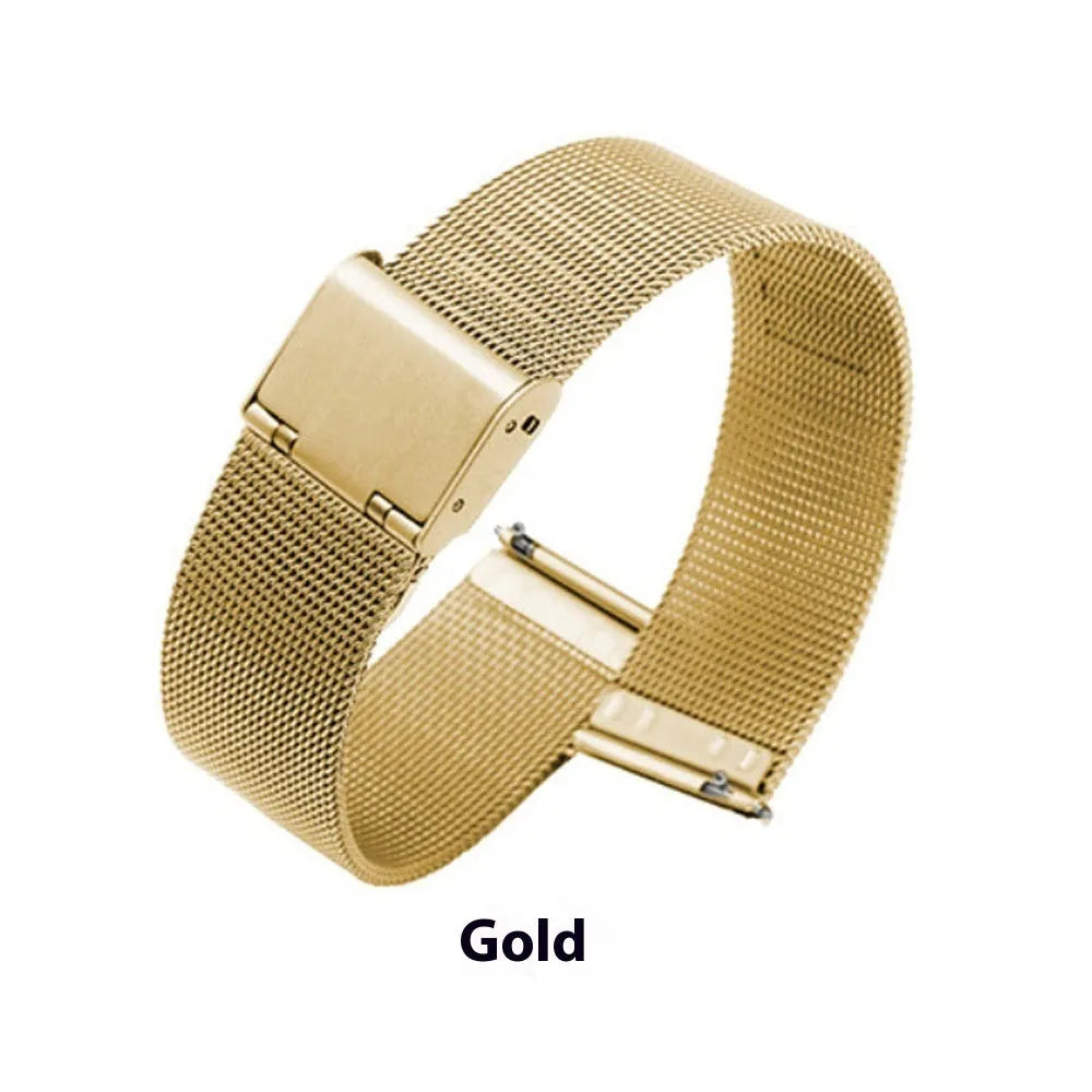 Milani silk woven stainless steel watch band in silver, black, rose gold or gold colour
