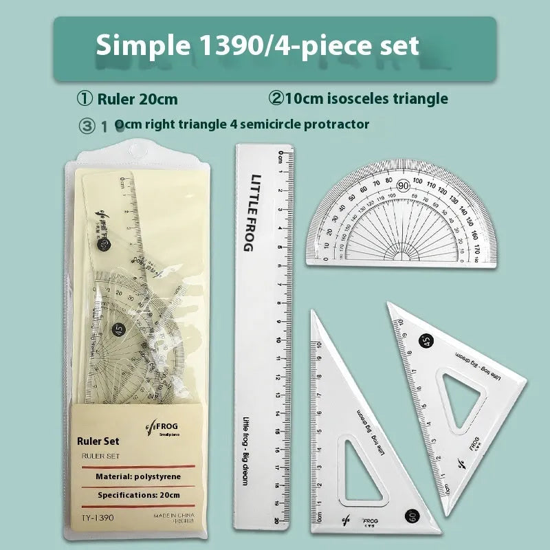 Youpai transparent acrylic four-piece drawing ruler set with square protractor on a white background
