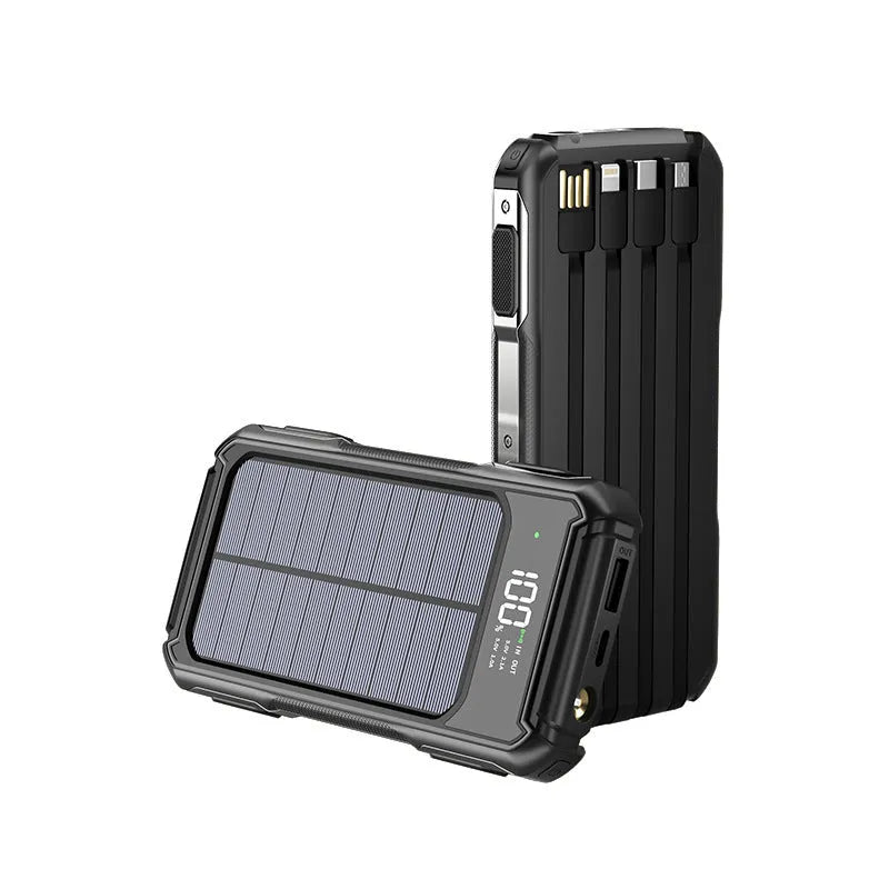 Military grade mobile power bank in black, green, or orange colour showing compact size and USB ports.