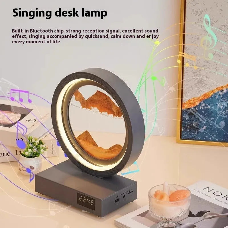 Creative quicksand painting clock night lamp with wireless charger and speaker, multiple colour options, white frame