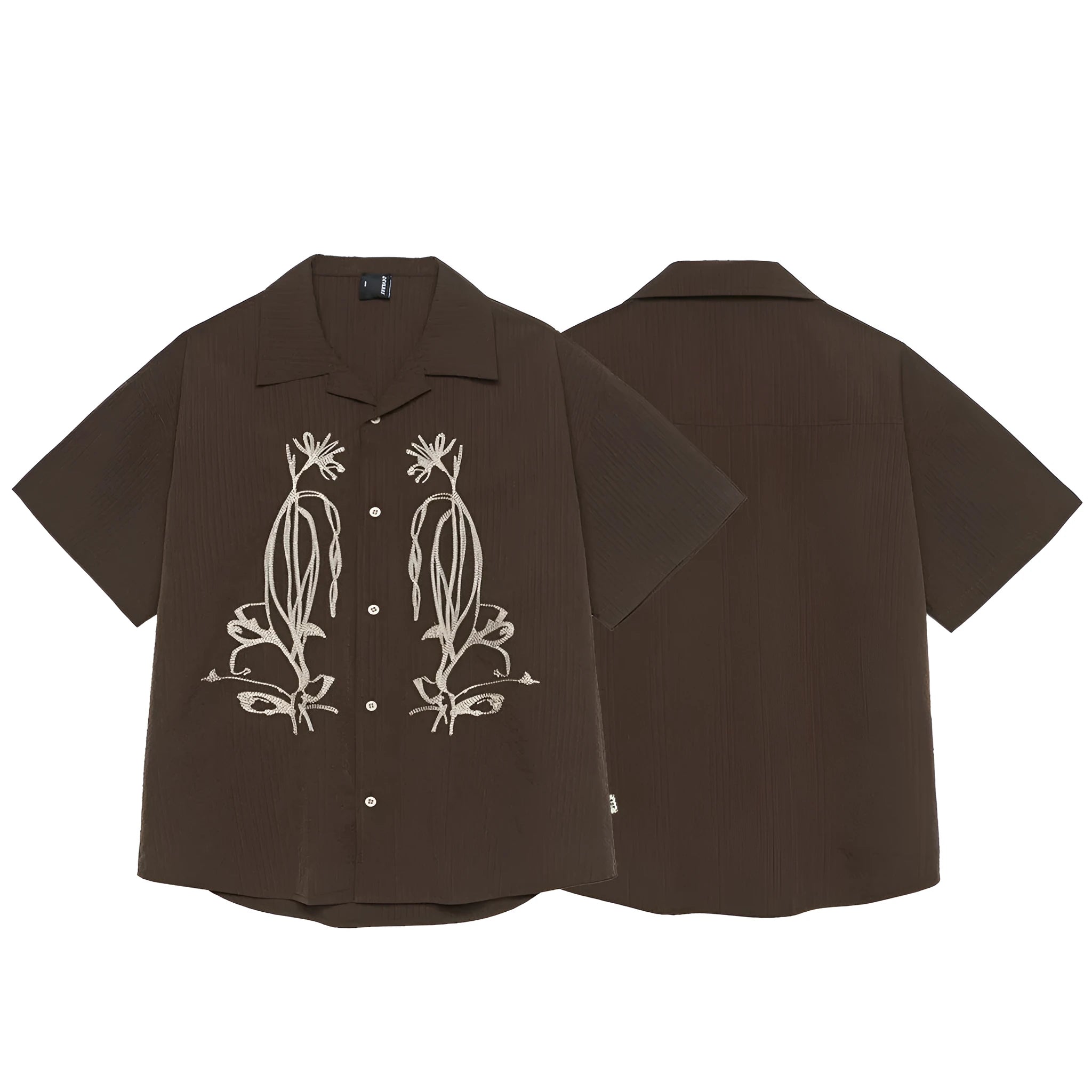 Brown coffee colour striped Cuban collar short sleeve shirt for outdoor waterproof wear