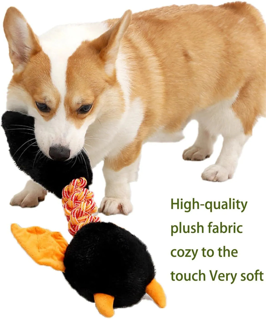 Soft rabbit fleece plush dog toy with a rope knot, shown in black, green, or red.
