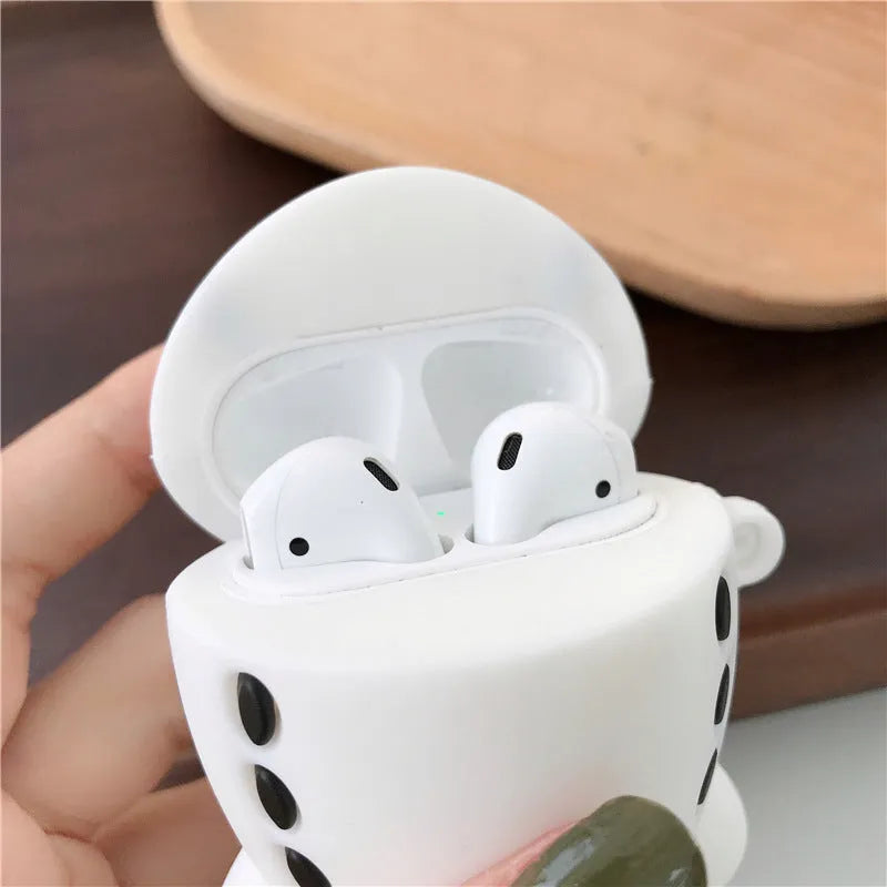 Cartoon airplane themed silicone flip case for Apple AirPods 1 and 2 with a metal carrying hook attached.