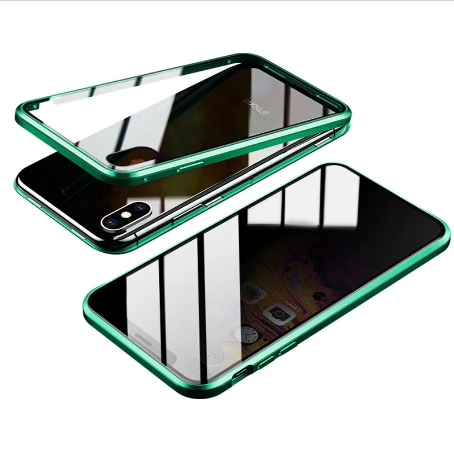 Tempered glass clamshell anti-spy phone case in multiple colours for iPhone models