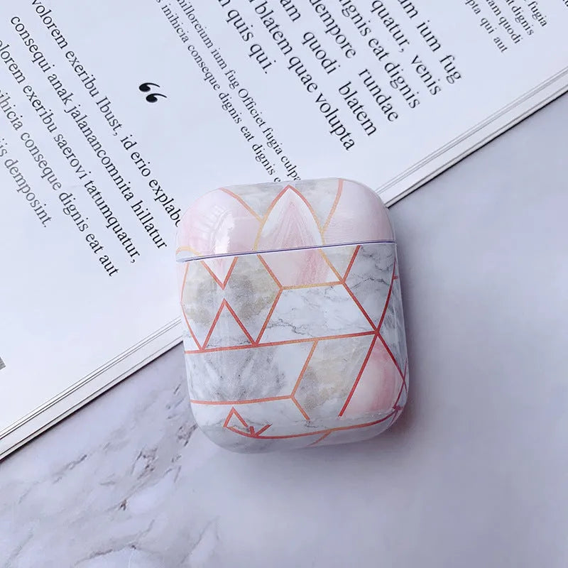 Hard white marble PC protective case cover for Apple AirPods charging box