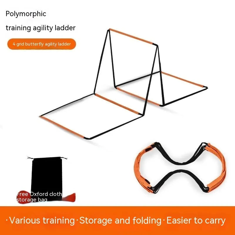 Butterfly ladder agility training equipment with jump grid functionality in plastic construction