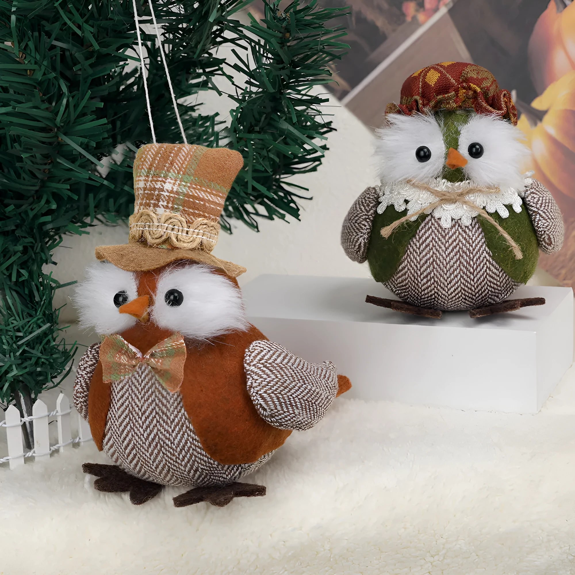 Thanksgiving owl and harvest bird polyester cloth desktop pendant ornament in orange or green colour