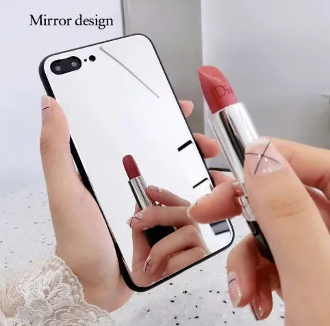 Black iPhone mirror phone case with glass back panel compatible with iPhone X, 7 and 8 Plus models