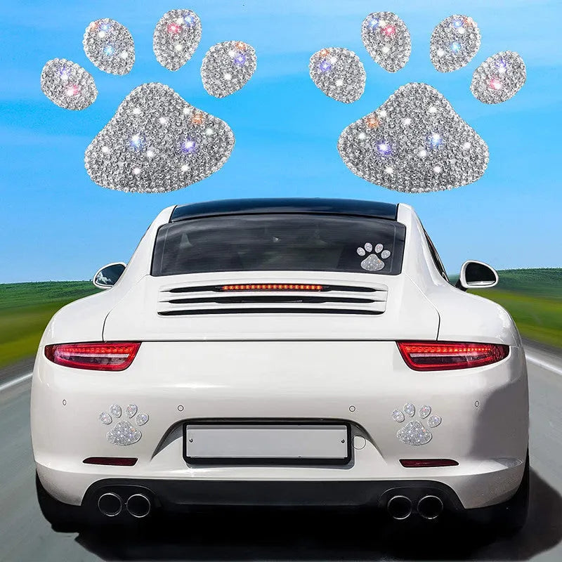 Diamond-encrusted glass car sticker with butterfly or bear paw design measuring 7 by 6 centimetres