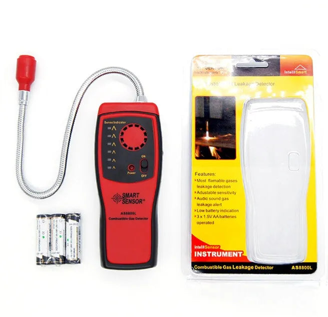 AS8800L portable flammable gas detector with LED display showing natural gas methane detection